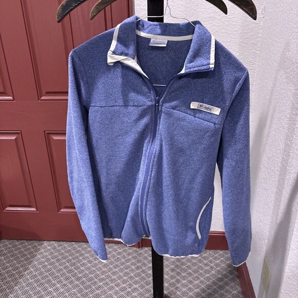 Columbia PFG Fleece Jacket Coat Full‎ Zip Pockets Blue Medium - Picture 1 of 5